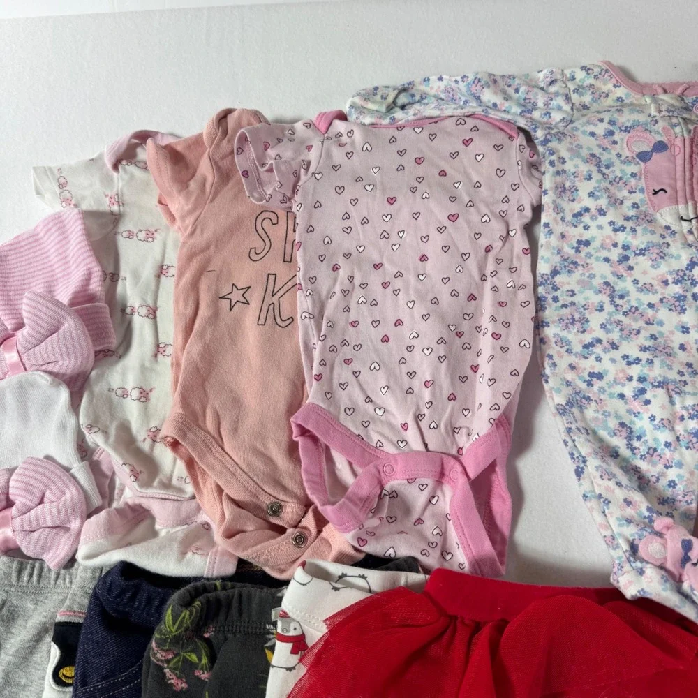 Baby Girl Clothing Lot Sleepers Bodysuits Leggings Hats Pink Red Blue Mixed Set